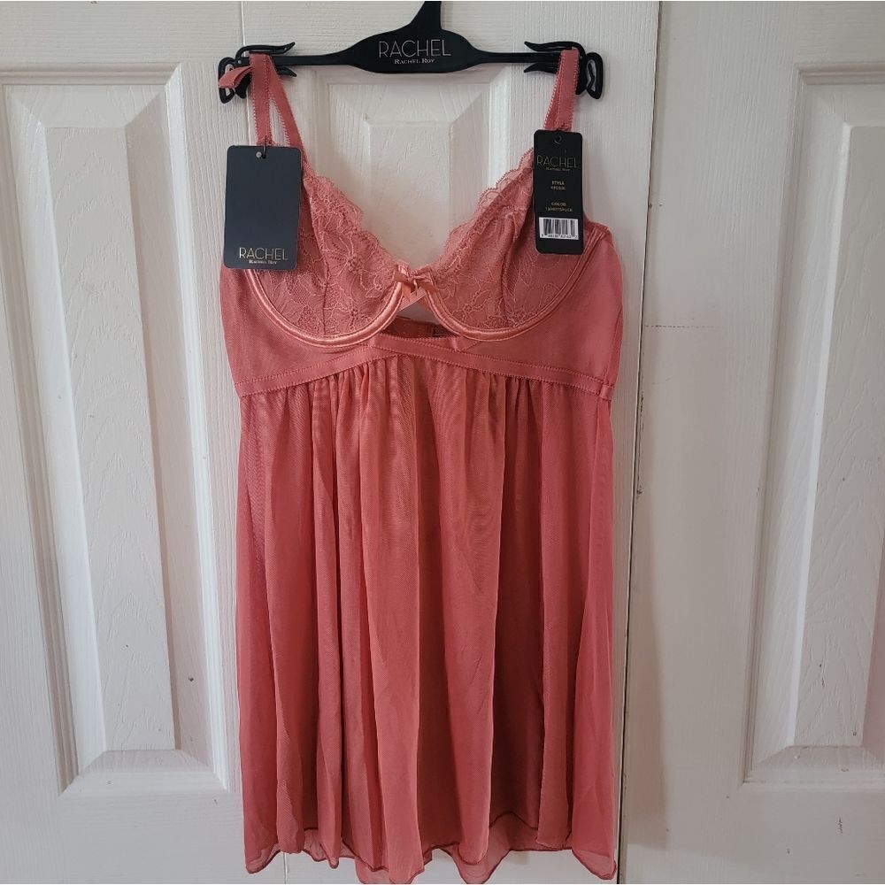 RACHEL RACHEL ROY Soft Cup Lace Babydoll Chemise With Matching Thong